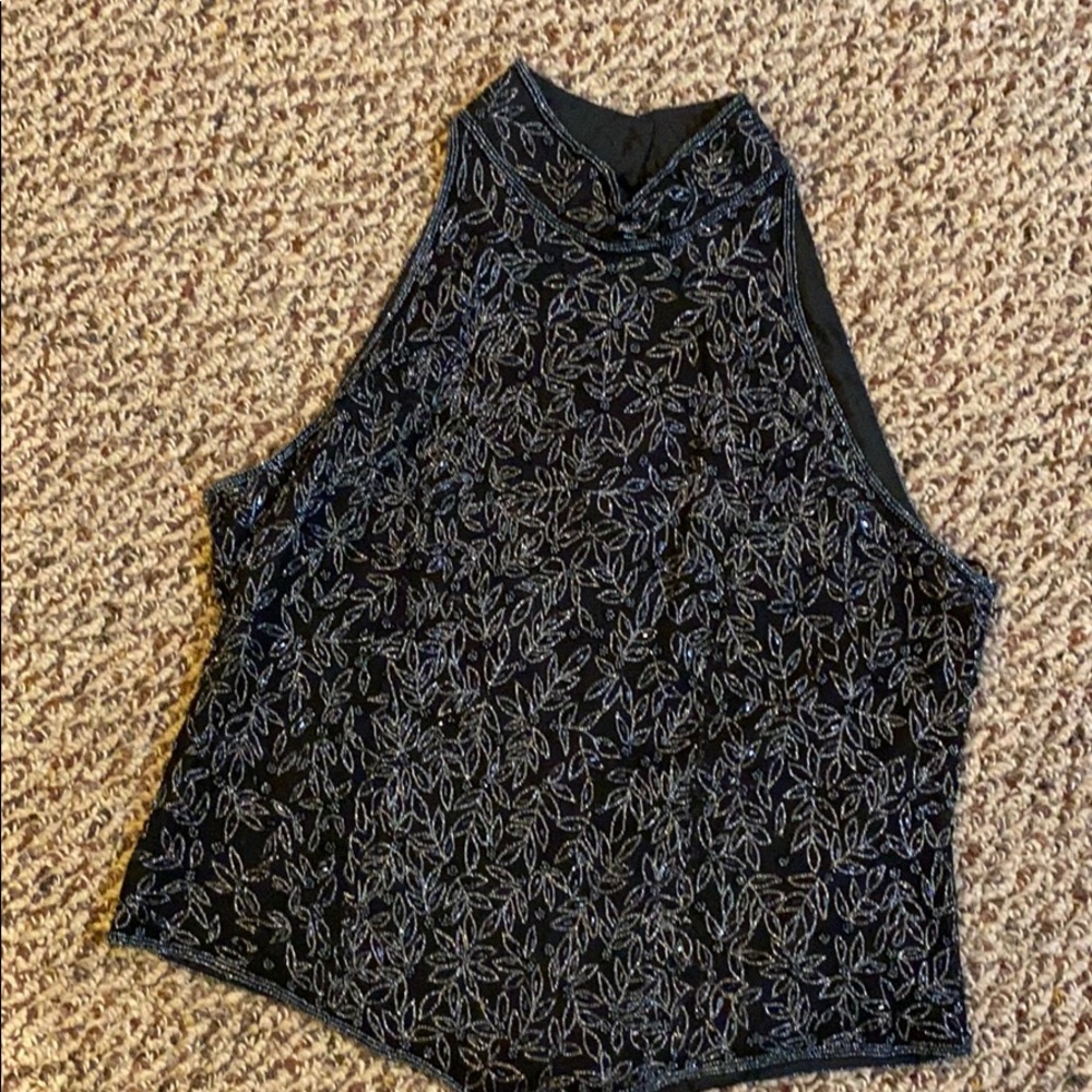 Papell Boutique Black and Silver Floral Blouse